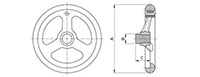 <!-3 Spoke Plastic Offset Handwheels with Revolving Handles Line Drawing->