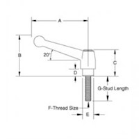 <!-Ball Style Imperial Adjustable Handles with Steel Stud Insert Line Drawing->