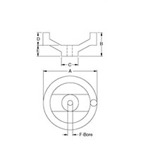 <!-2 Spoke Polished Finish Aluminum Handwheels with No Handle Line Drawing->