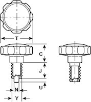 <!-Large Knob Retractable Plungers without Nylon Patch Line Drawing->