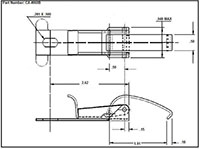 <!-CA-4060B Over-Center Draw Latches Curved Hook Line Drawing->