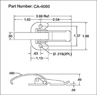 <!-CA-4000 Over-Center Draw Latches Curved Hook Line Drawing->