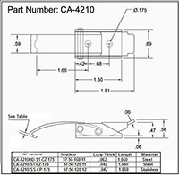 <!-CA-4210 Over-Center Draw Latches Curved Hook Line Drawing->
