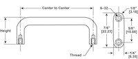 <!-Two Mounting Holes Rectangular-Rounded Sides Internal Thread Pull Handles Line Drawing->
